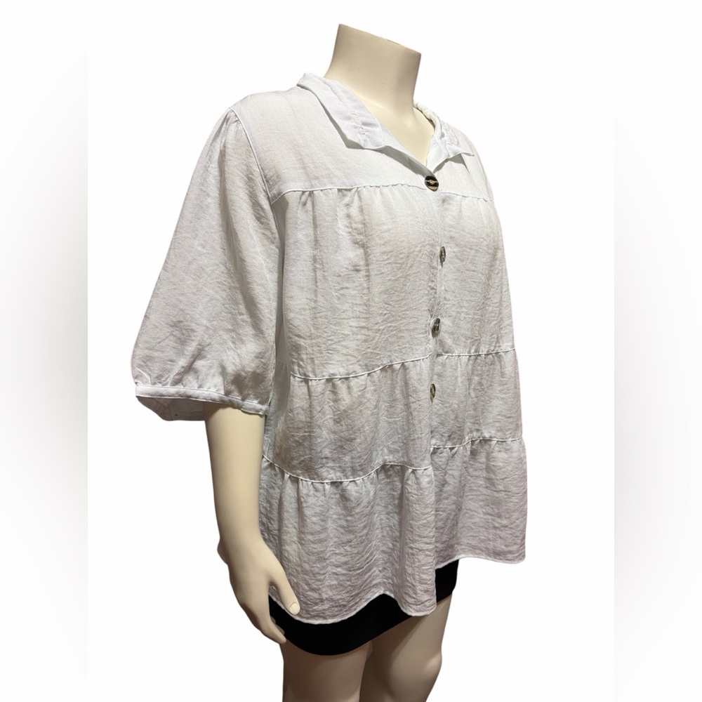 John Mark Plus Sz 3X White Tiered Button Front Blouse Top Boho Oversized Shirt - Picture 2 of 8